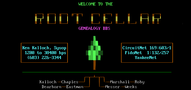 Root Cellar BBS Welcome screen